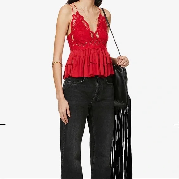 ADELLA V-Neck Sleeveless Lace Smocked Back Cotton Blend Ruffle Layered C… - Picture 2 of 9